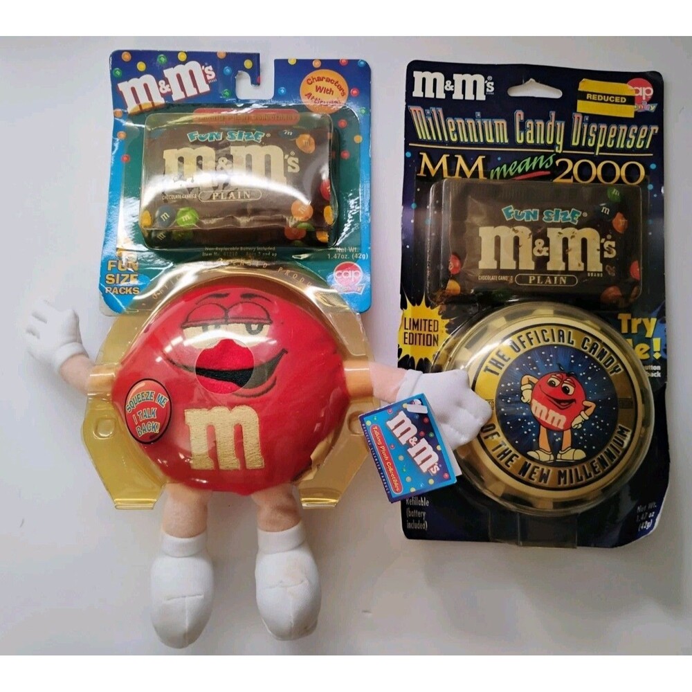 Lot of 2 Vintage 1999 M&M's Millennium Candy Dispensers New Sealed Y2K Tin Talk
